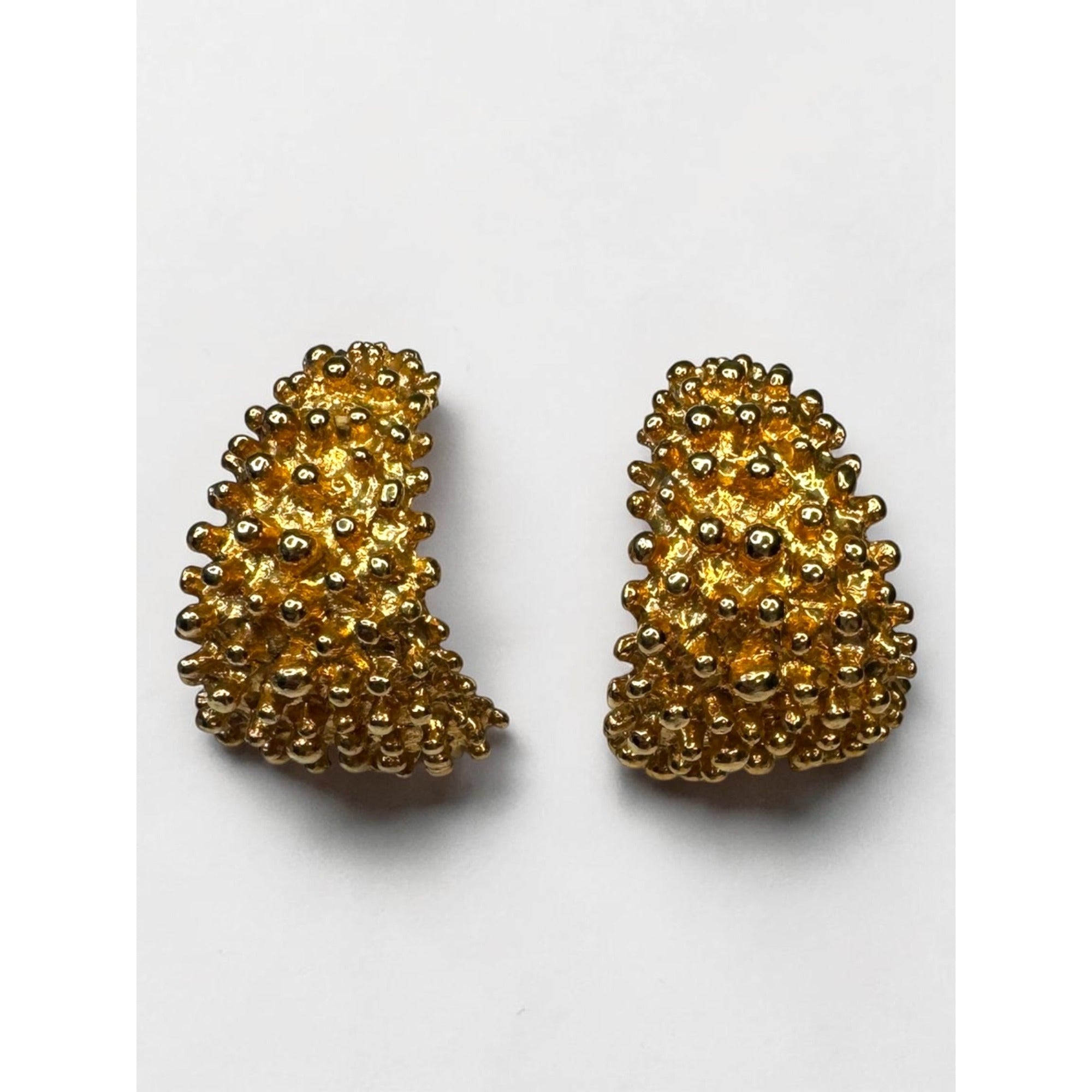 Sarah Coventry Gold Nugget Clip Hoop Earrings Brutalist Textured Vintage 1970s