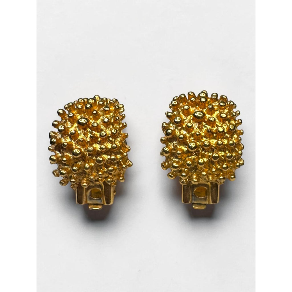 Sarah Coventry Gold Nugget Clip Hoop Earrings Brutalist Textured Vintage 1970s