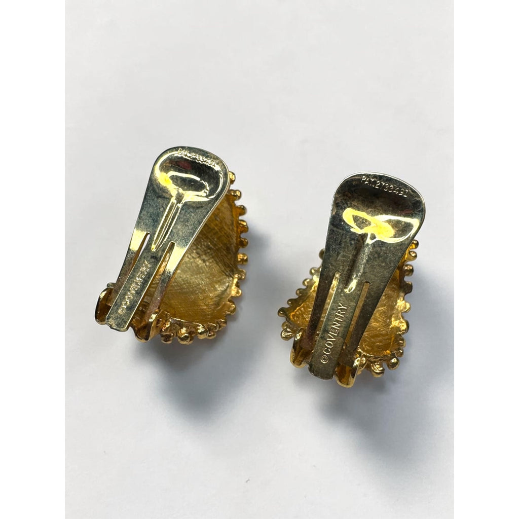 Sarah Coventry Gold Nugget Clip Hoop Earrings Brutalist Textured Vintage 1970s