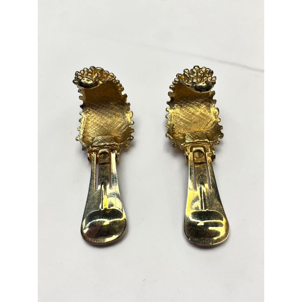 Sarah Coventry Gold Nugget Clip Hoop Earrings Brutalist Textured Vintage 1970s