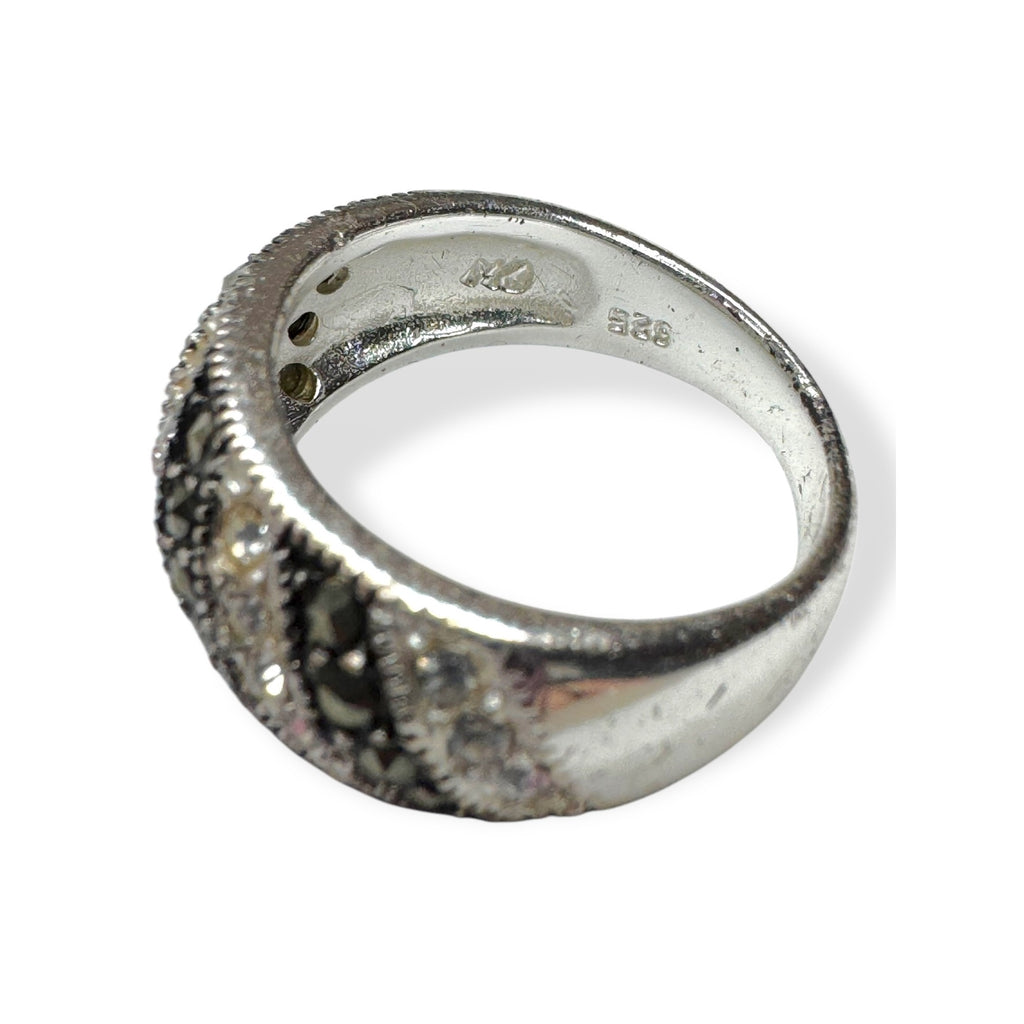 Sterling Silver Ring Marcasite Glass Crystal Size 6.5