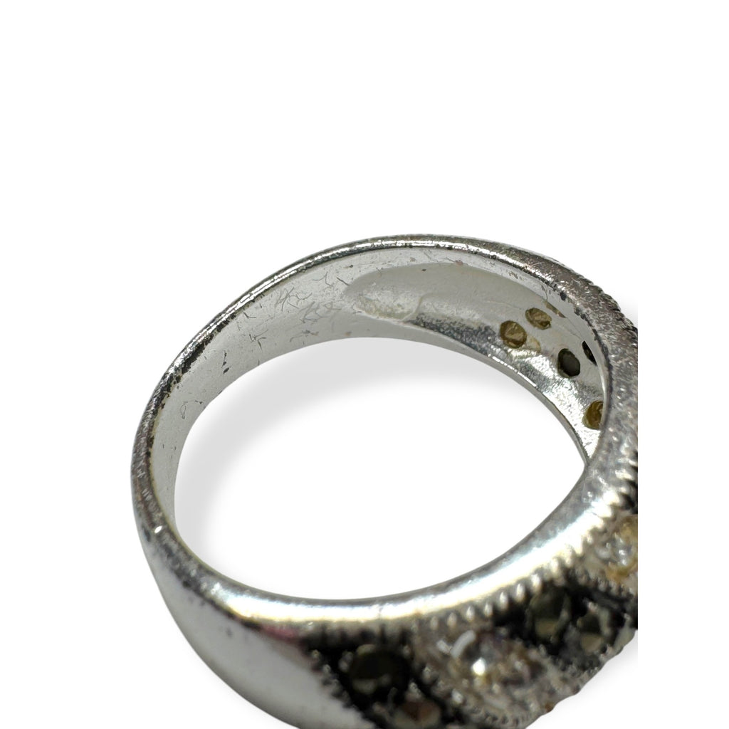 Sterling Silver Ring Marcasite Glass Crystal Size 6.5