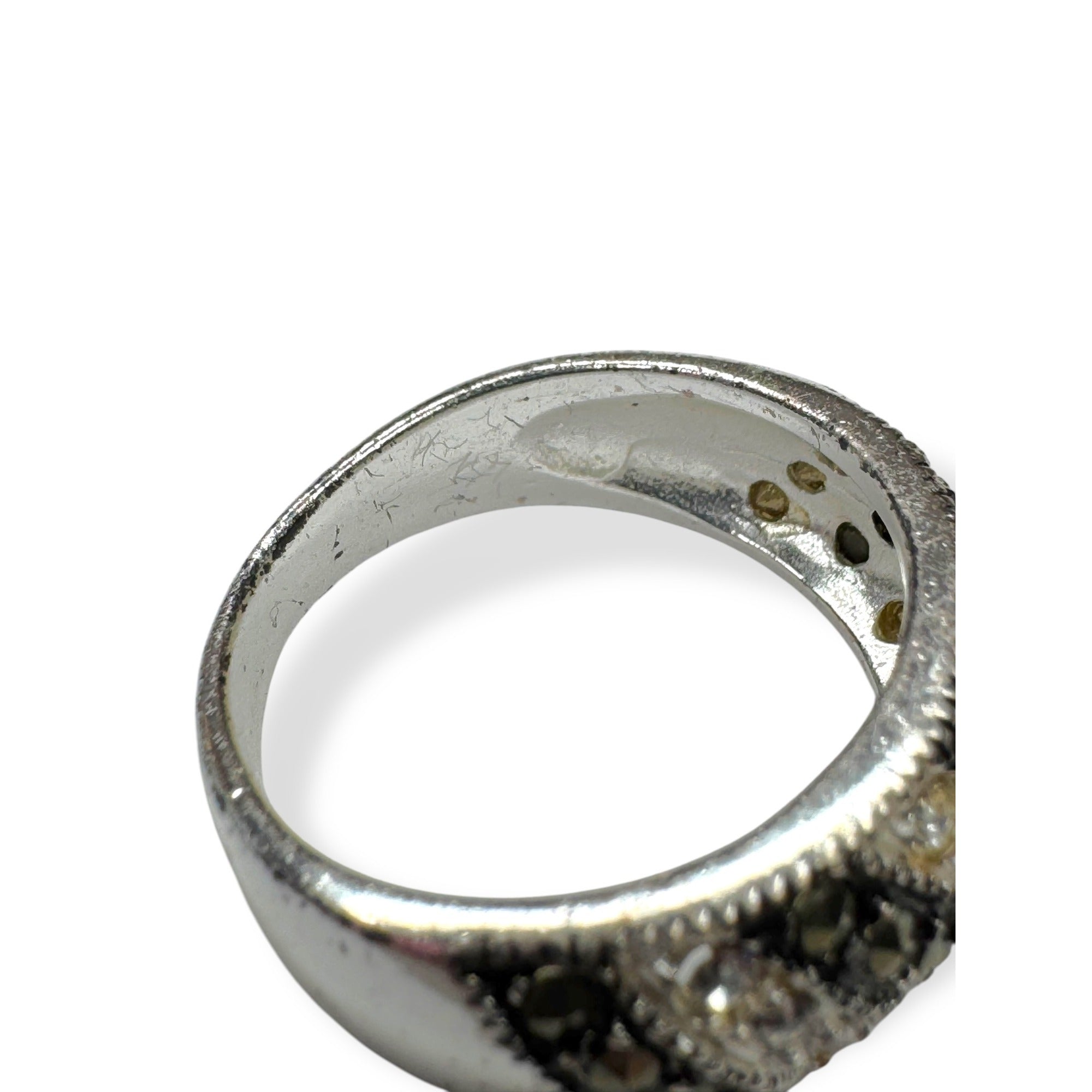 Sterling Silver Ring Marcasite Glass Crystal Size 6.5