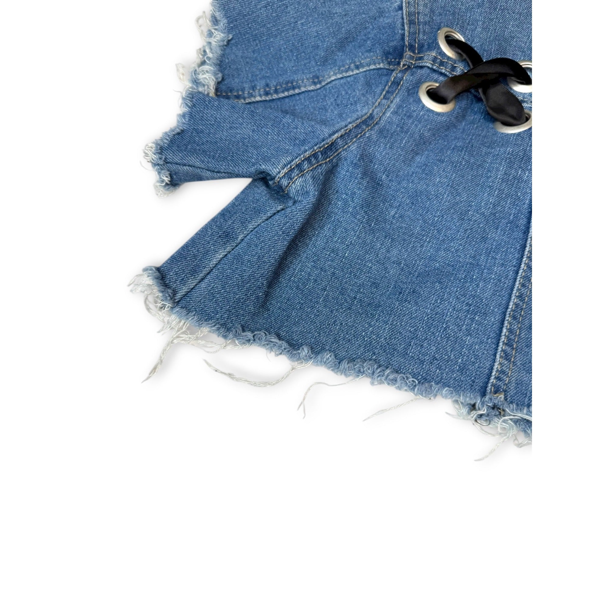 Crave Fame Denim Crop Jacket Distressed Hem Lace-Up Back Size Small
