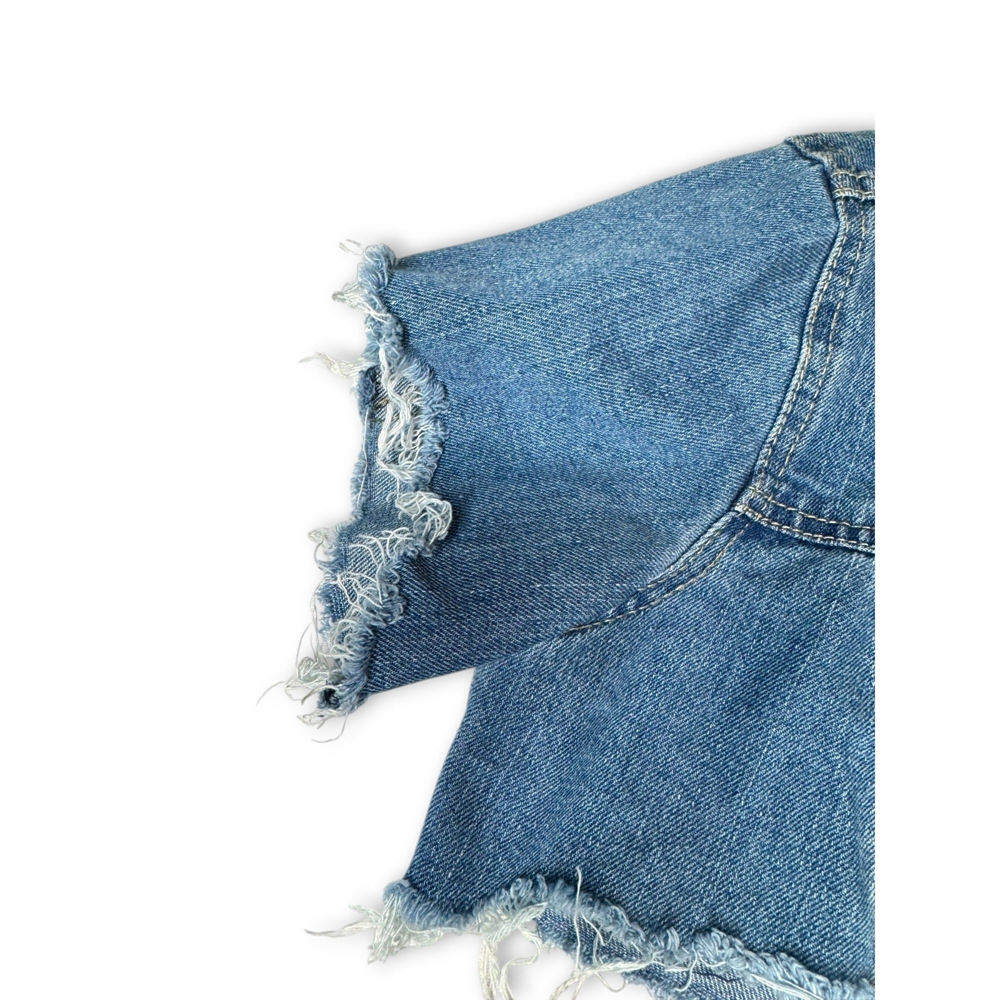 Crave Fame Denim Crop Jacket Distressed Hem Lace-Up Back Size Small