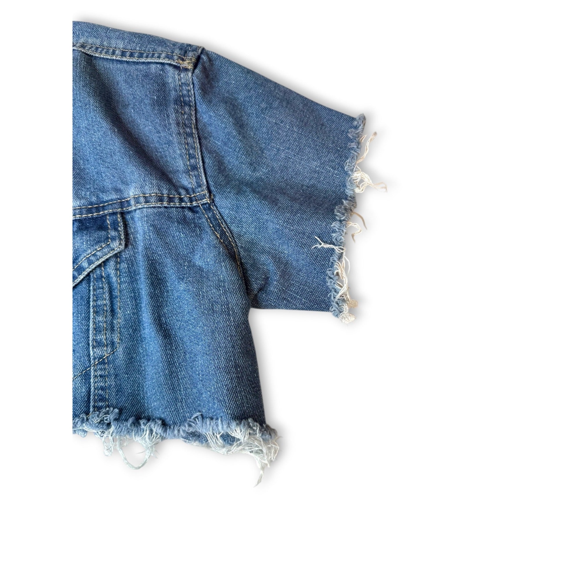 Crave Fame Denim Crop Jacket Distressed Hem Lace-Up Back Size Small