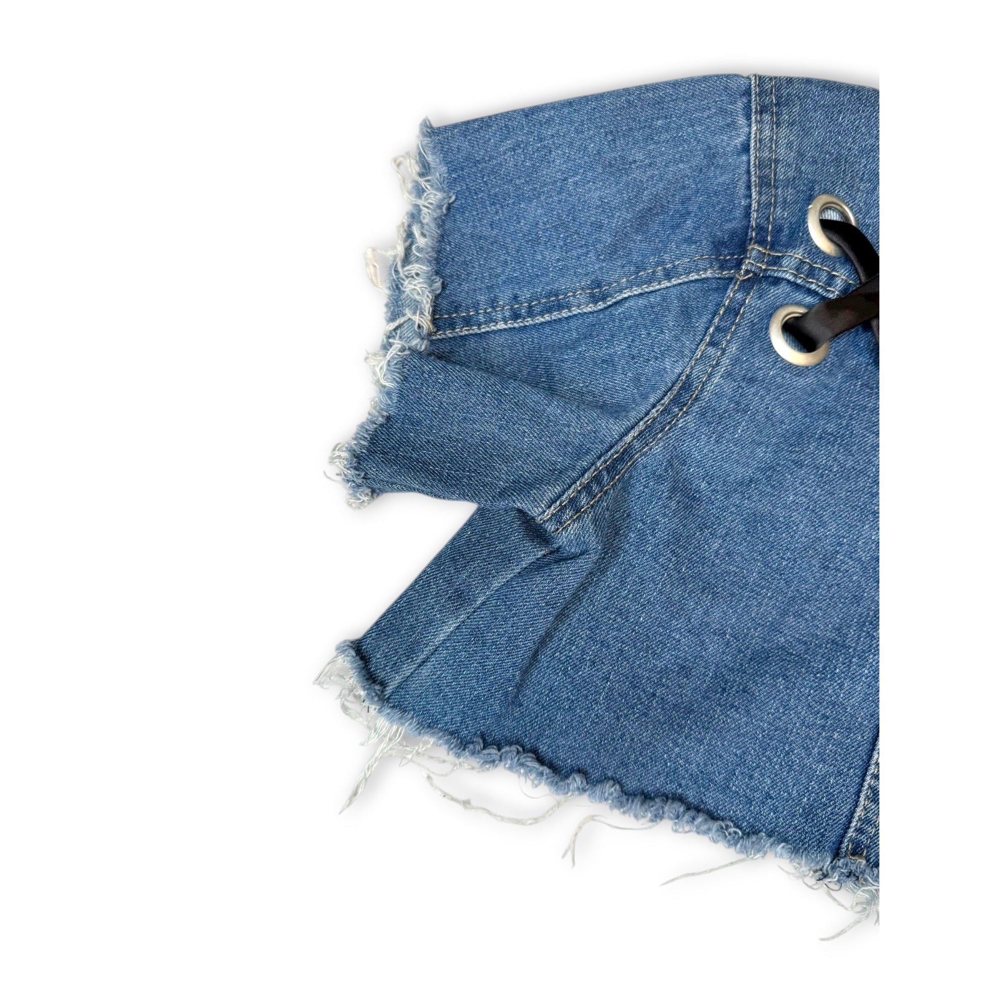 Crave Fame Denim Crop Jacket Distressed Hem Lace-Up Back Size Small