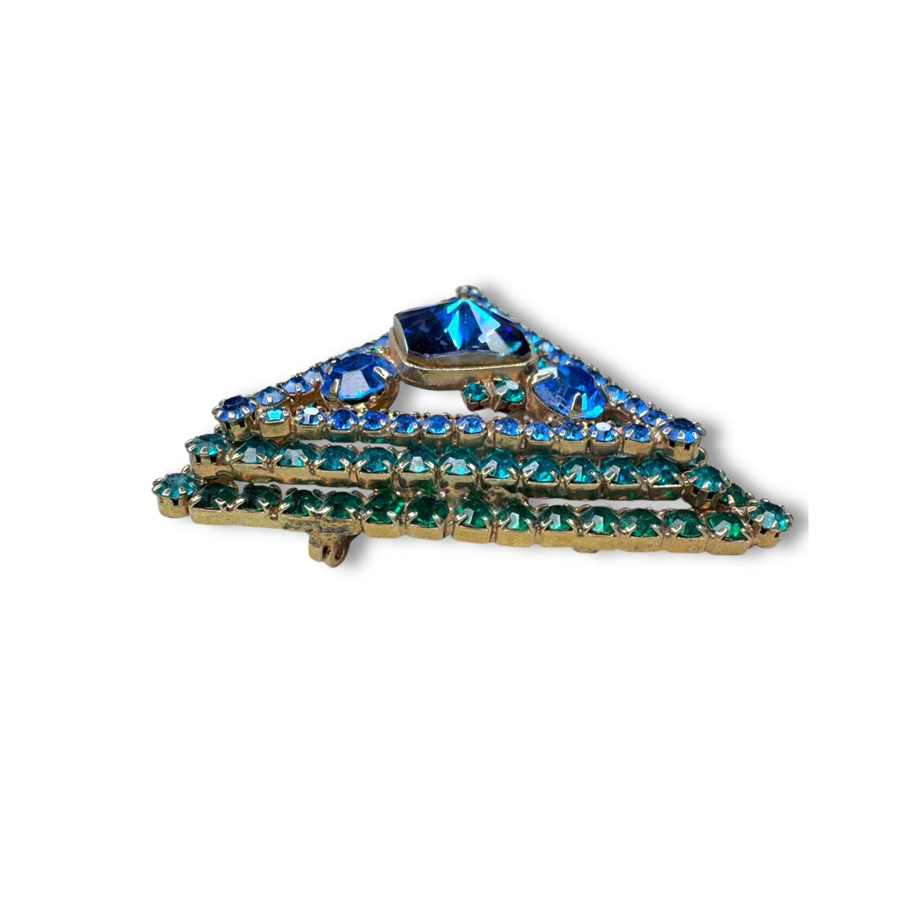Delizza Elster Juliana Crystal Triangle Brooch 2.25" Vintage