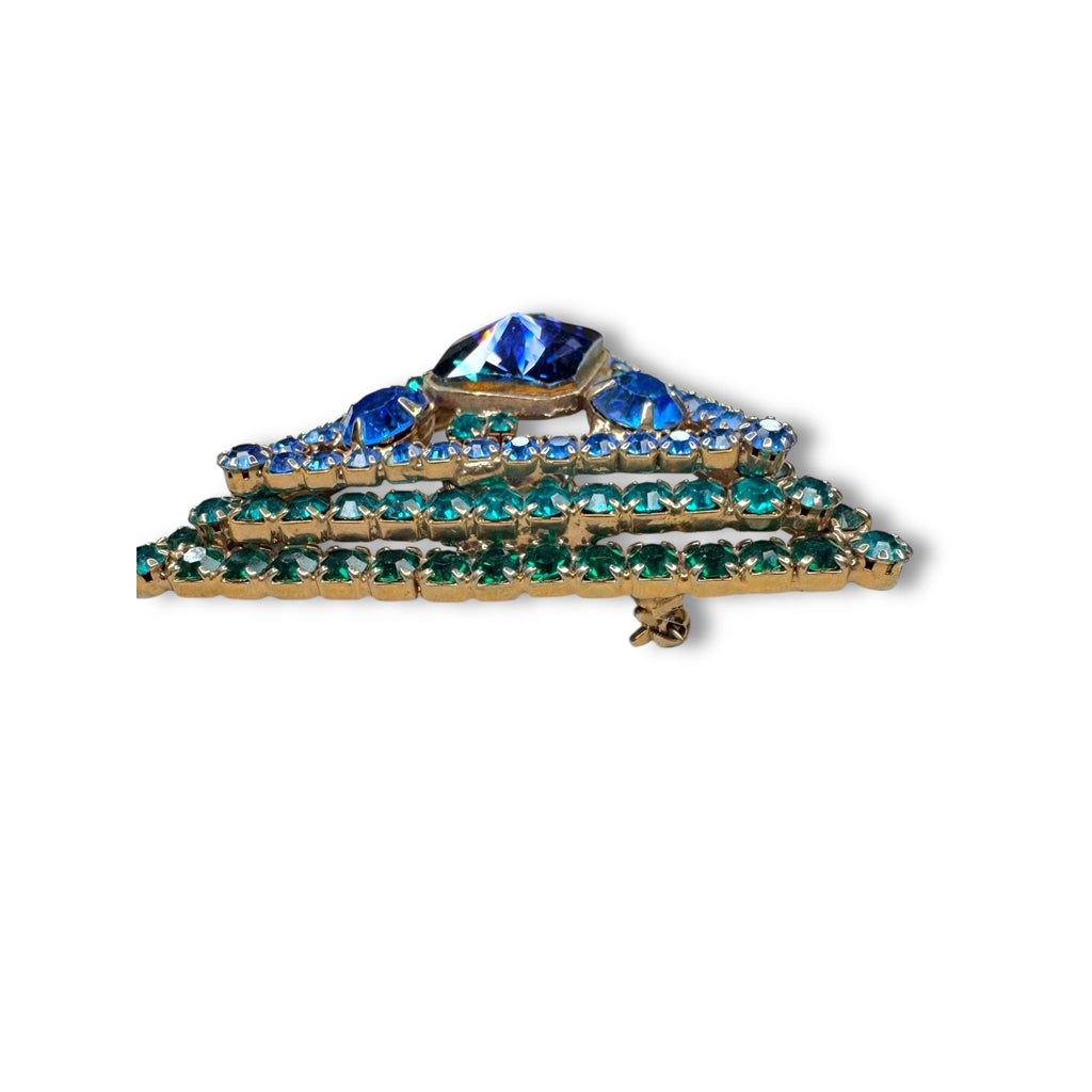 Delizza Elster Juliana Crystal Triangle Brooch 2.25" Vintage