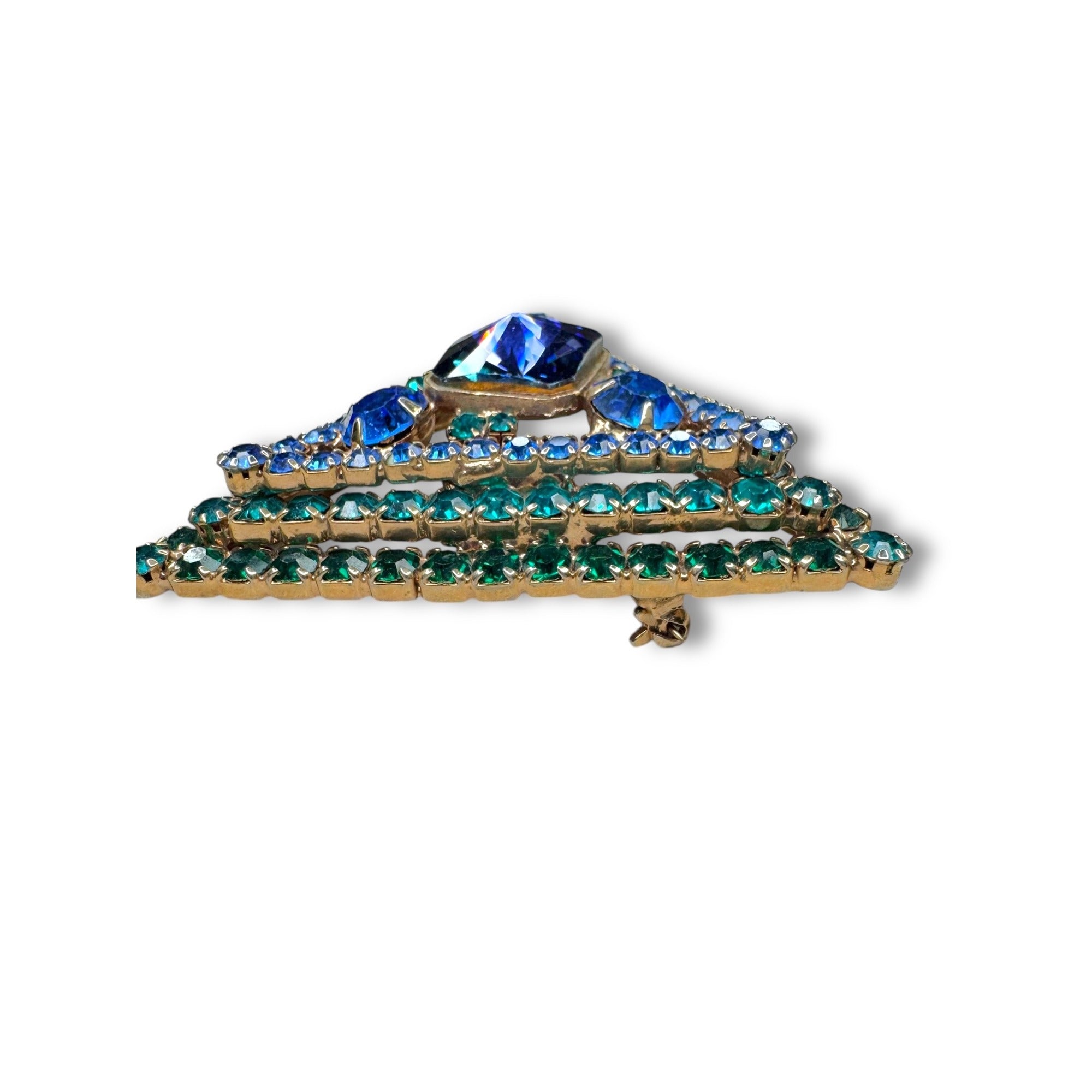 Delizza Elster Juliana Crystal Triangle Brooch 2.25" Vintage