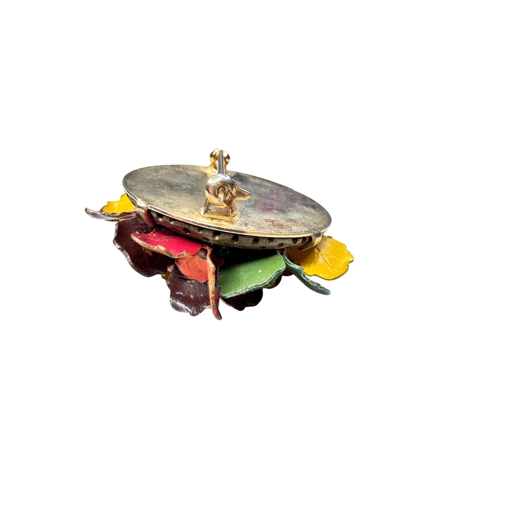 Unsigned Brooch Multicolor Enamel Leaf Cluster Crystal Floral 1960s Vintage