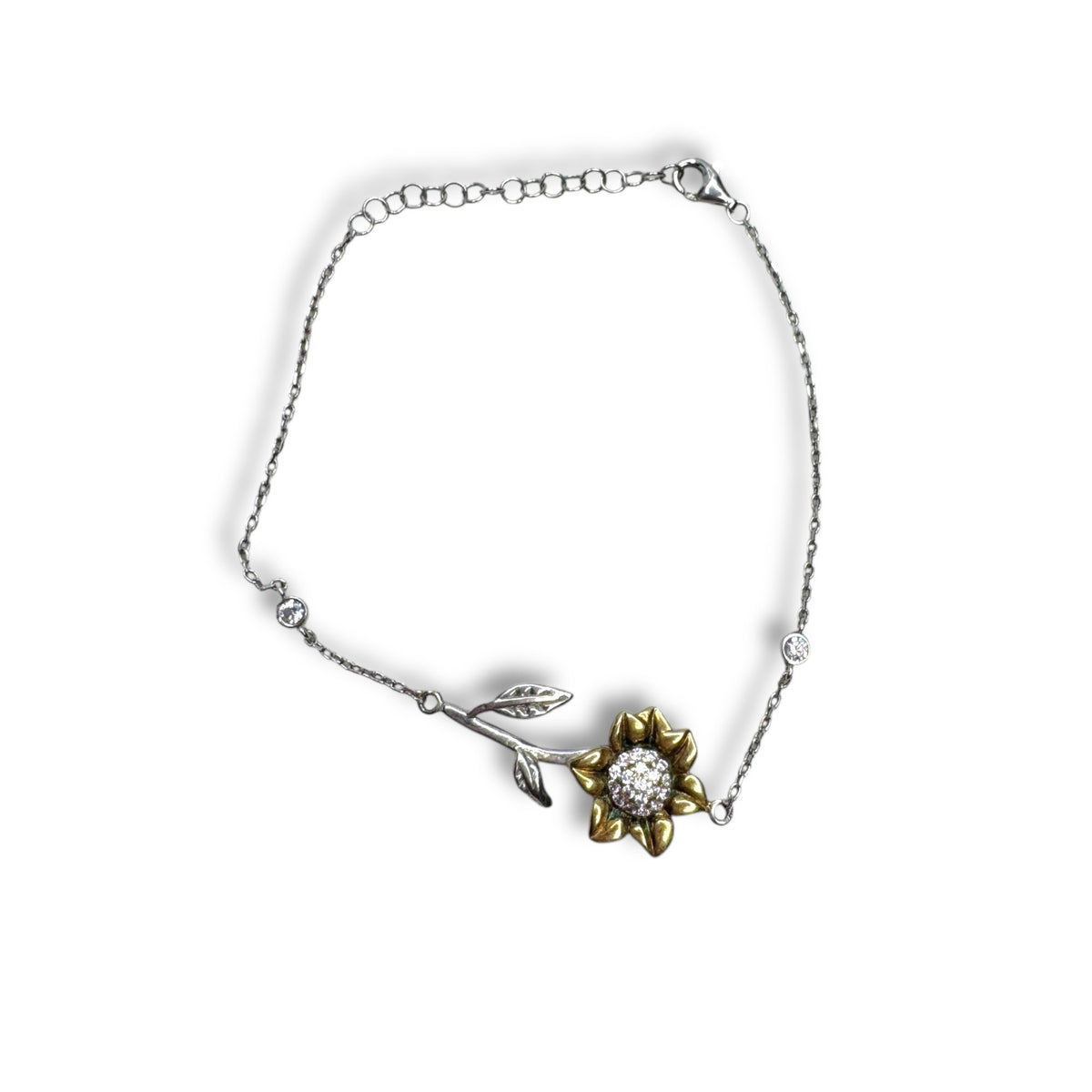 Sterling Silver Gold Vermeil Sunflower Bracelet 6.5"-8"