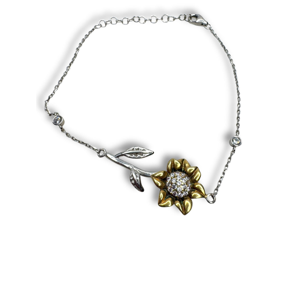 Sterling Silver Gold Vermeil Sunflower Bracelet 6.5"-8"
