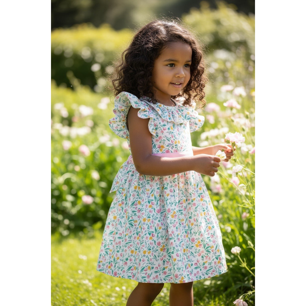 1980s Popsicle Girls Floral Ruffle Toddlers Dress Size 5 Pink Green Orange Blue