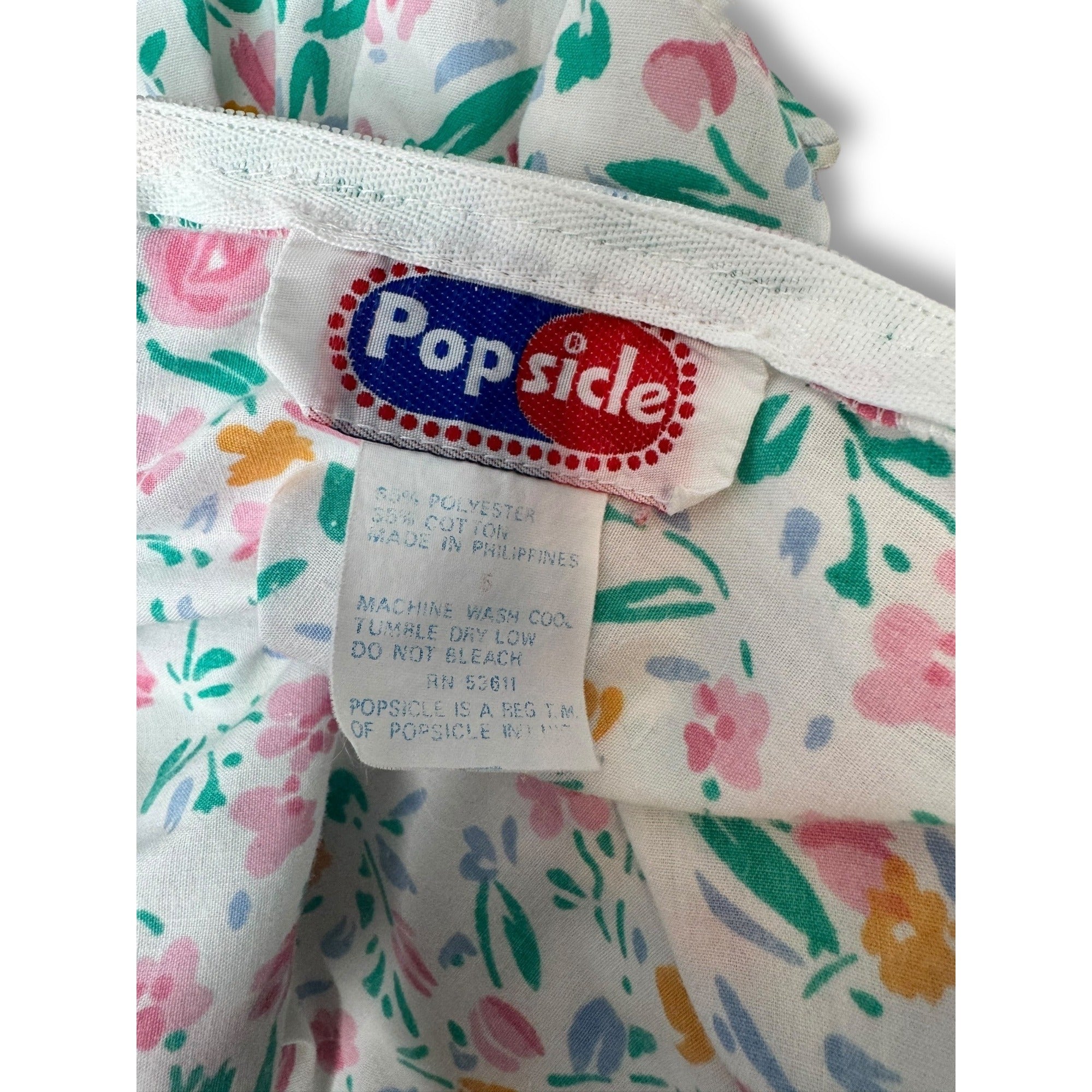 1980s Popsicle Girls Floral Ruffle Toddlers Dress Size 5 Pink Green Orange Blue