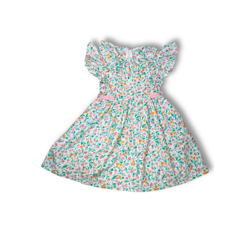 1980s Popsicle Girls Floral Ruffle Toddlers Dress Size 5 Pink Green Orange Blue