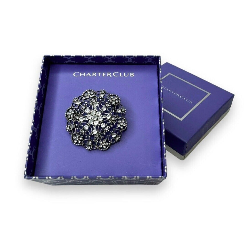 Macys Charter Club Brooch Silvertone Rhinestone New In Box