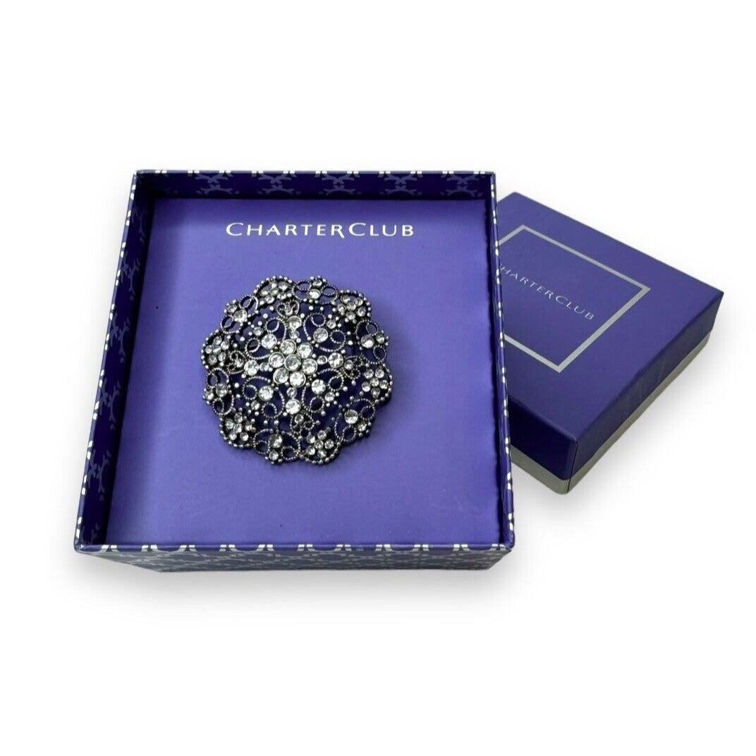 Macys Charter Club Brooch Silvertone Rhinestone New In Box