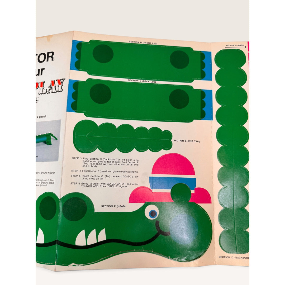 1967 Kleenex Towels Go-Go Gator Punch & Play Circus Paper Toy Unpunched