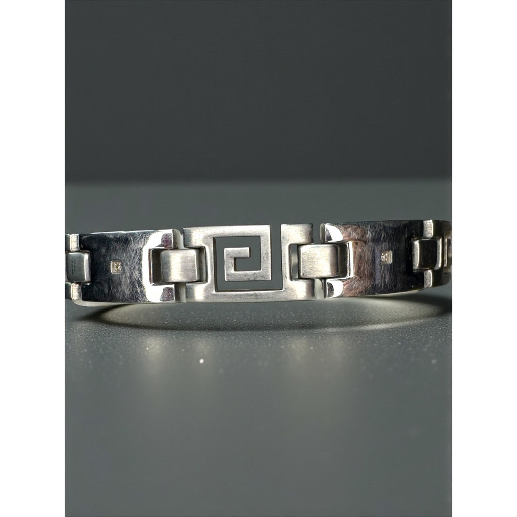 Italy OR Stainless Steel Greek Key Bracelet Diamond Accent 2000s