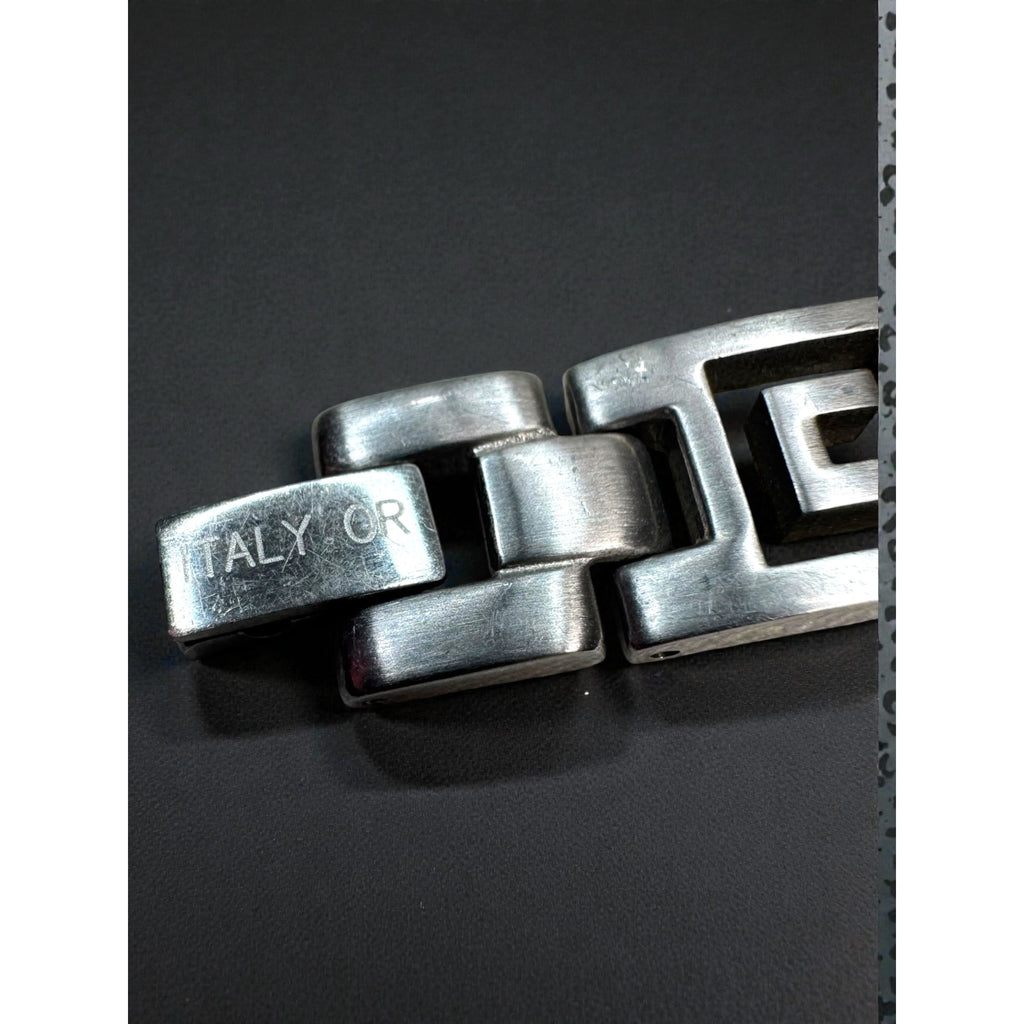 Italy OR Stainless Steel Greek Key Bracelet Diamond Accent 2000s