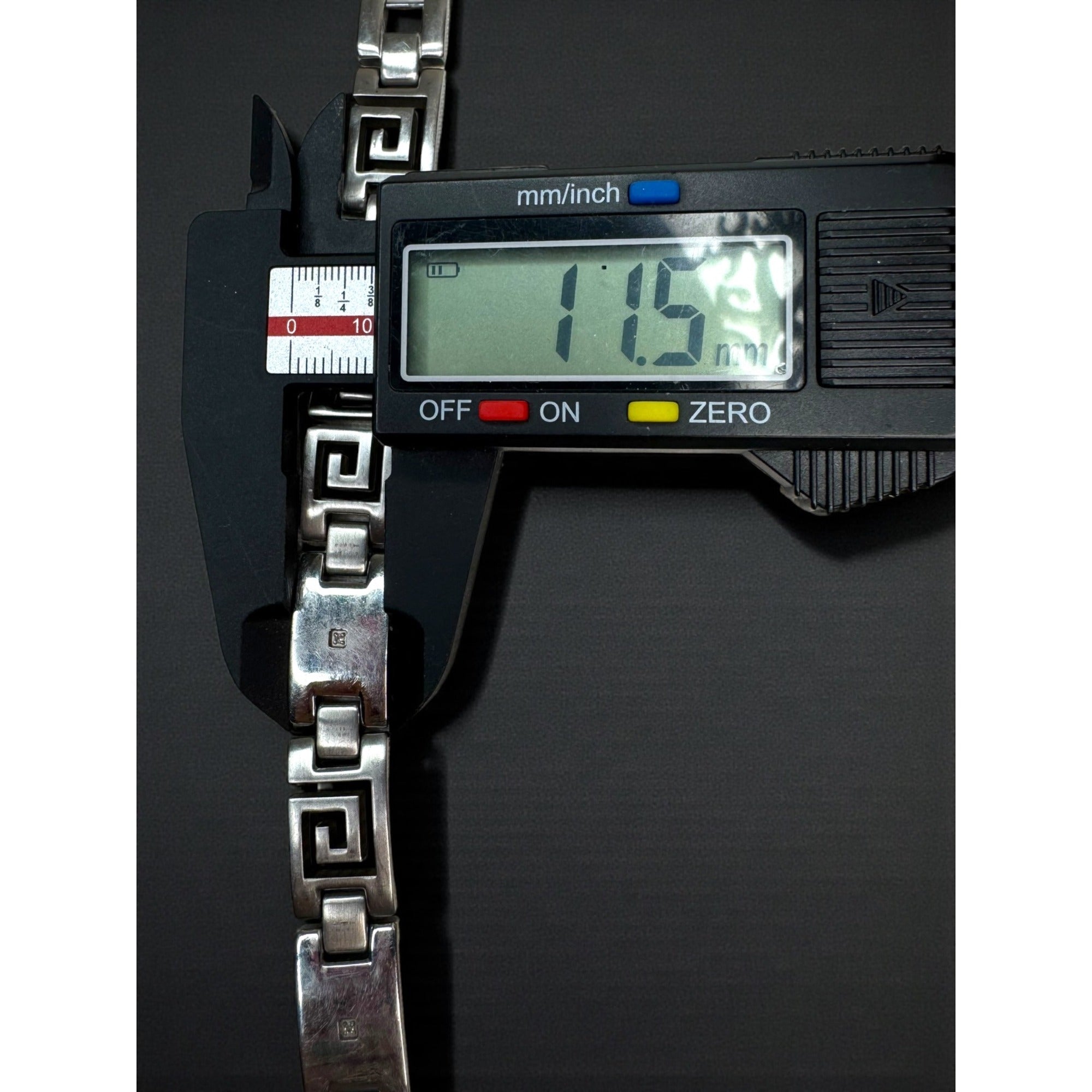 Italy OR Stainless Steel Greek Key Bracelet Diamond Accent 2000s