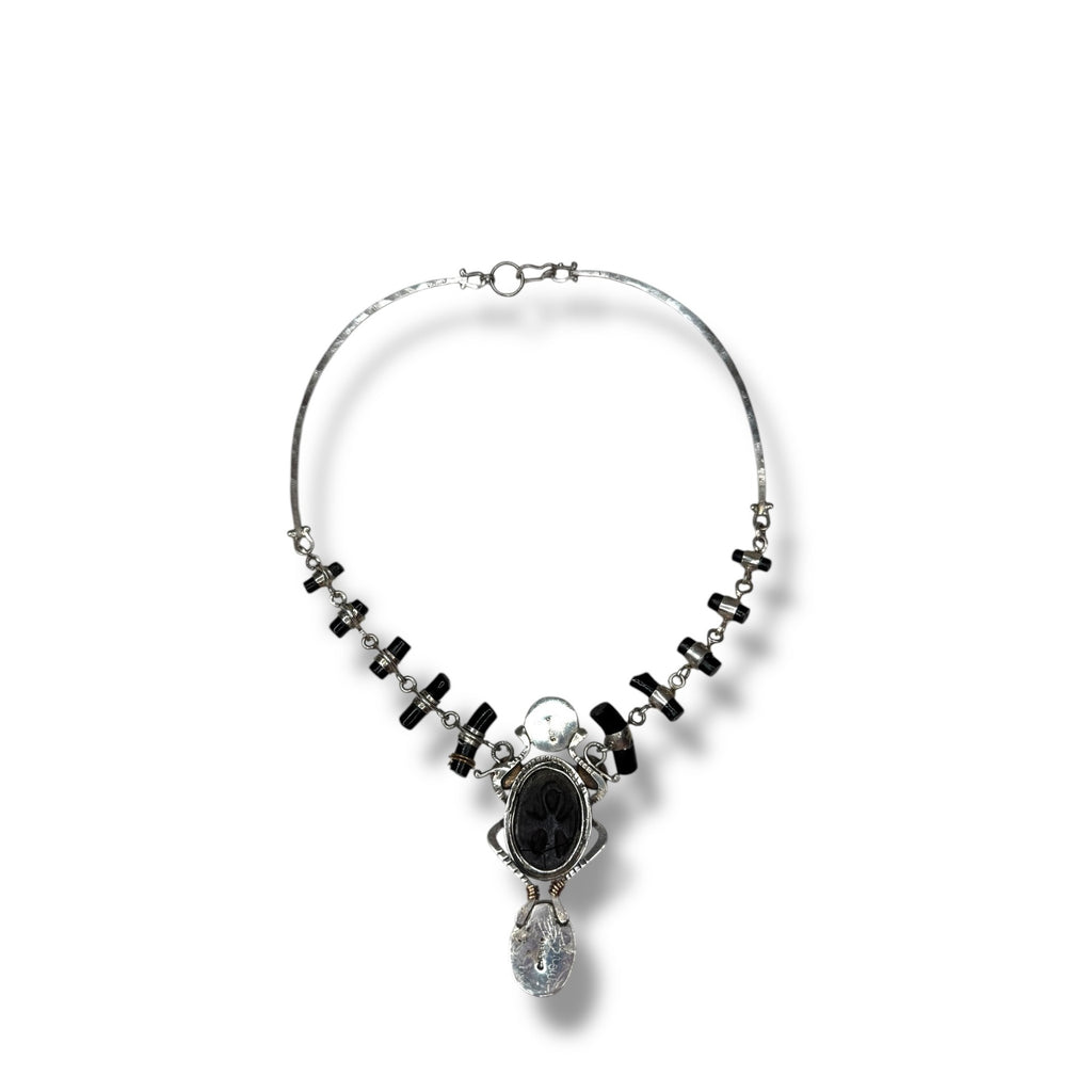 Hemerson Brown Navajo Sterling Scarab Necklace 14k Turquoise Labradorite 18in
