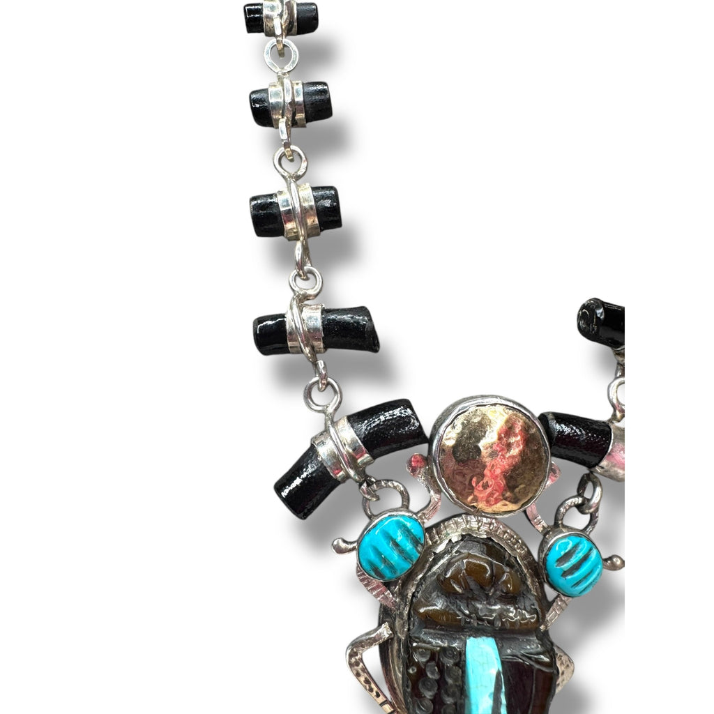 Hemerson Brown Navajo Sterling Scarab Necklace 14k Turquoise Labradorite 18in