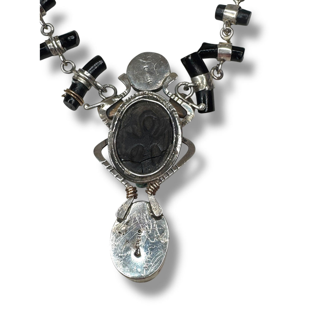 Hemerson Brown Navajo Sterling Scarab Necklace 14k Turquoise Labradorite 18in