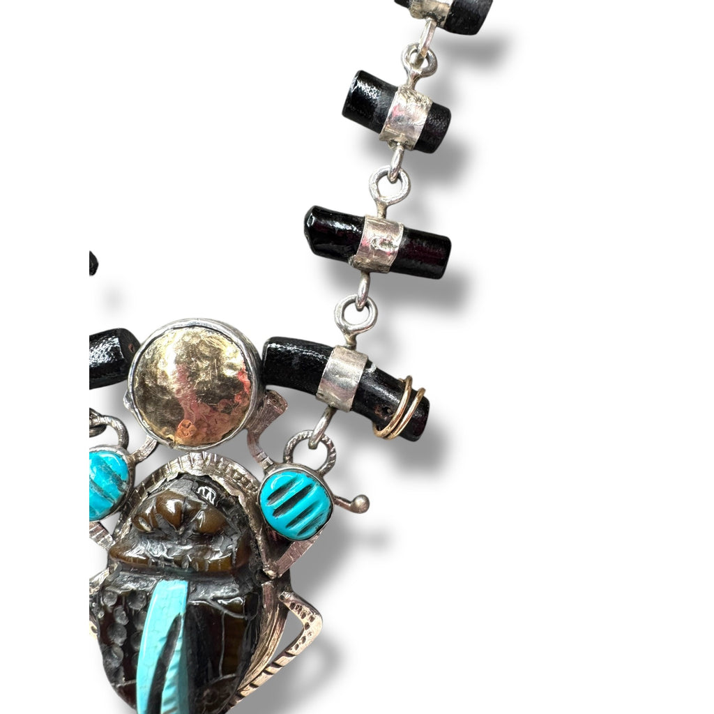 Hemerson Brown Navajo Sterling Scarab Necklace 14k Turquoise Labradorite 18in