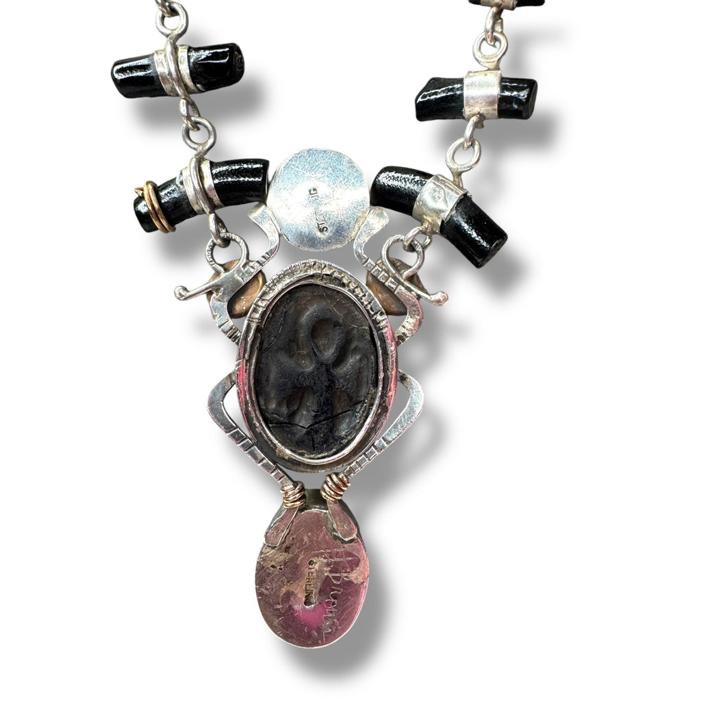 Hemerson Brown Navajo Sterling Scarab Necklace 14k Turquoise Labradorite 18in