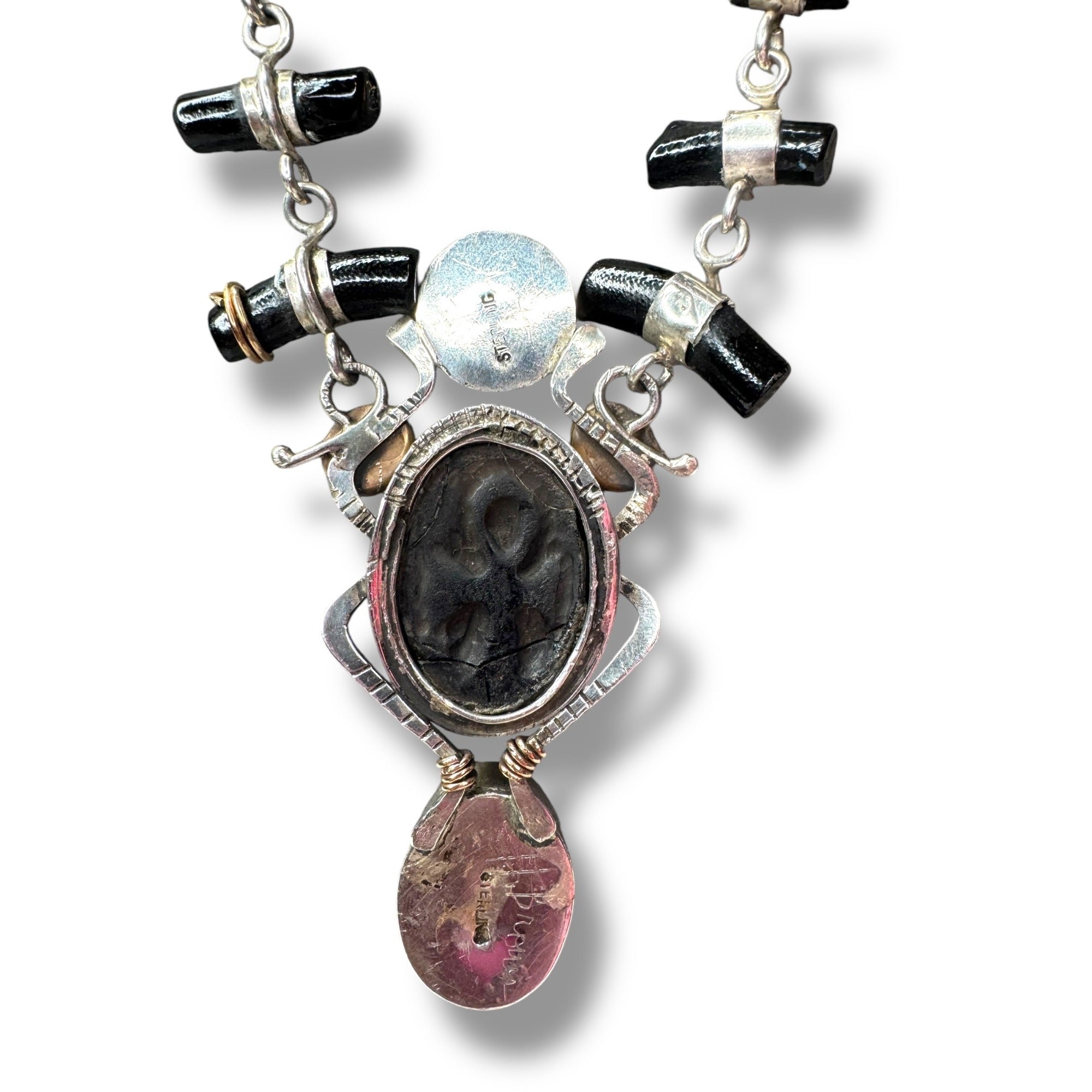 Hemerson Brown Navajo Sterling Scarab Necklace 14k Turquoise Labradorite 18in