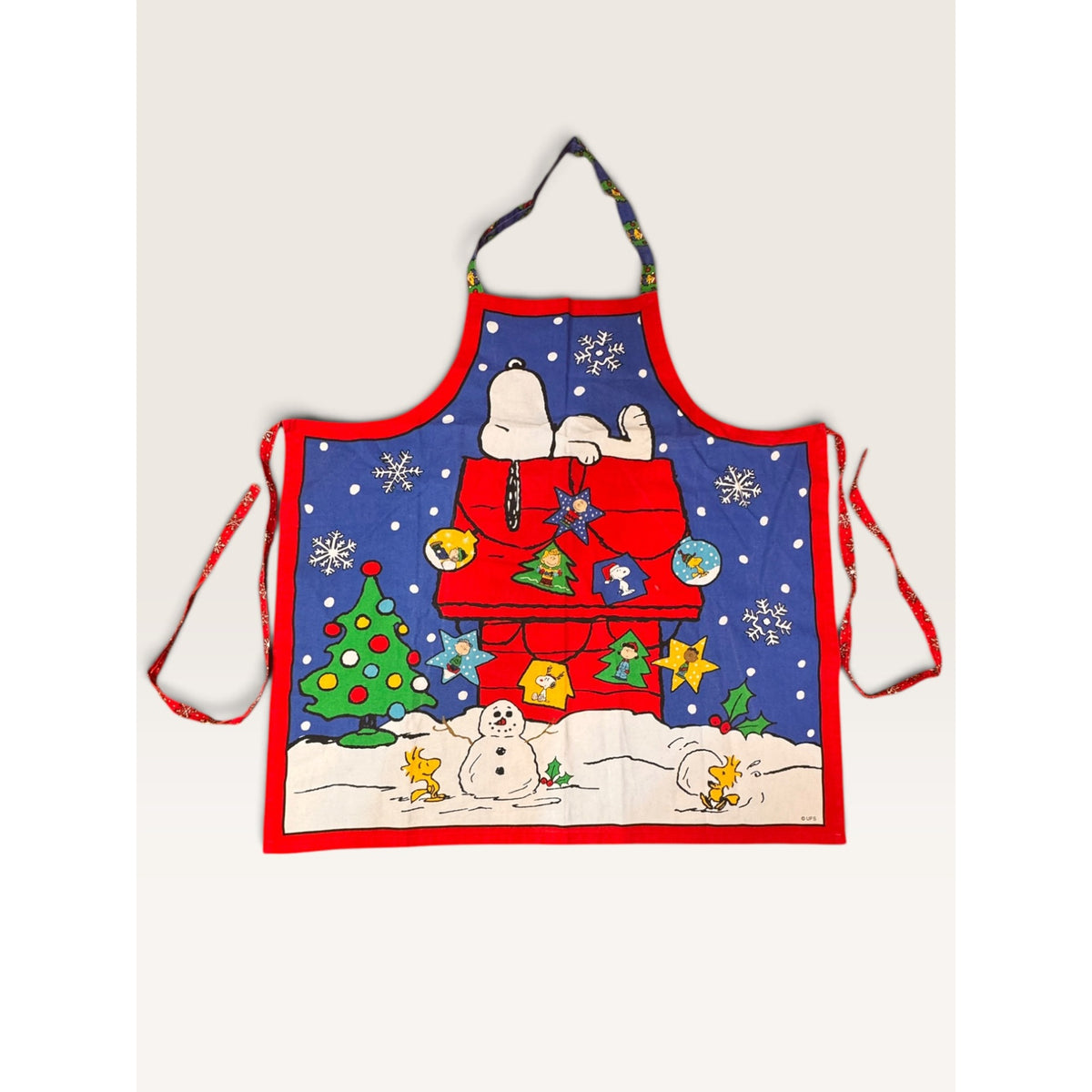 Concord Fabrics Holiday Apron Blue Snoopy Doghouse Snowman Handmade 2001
