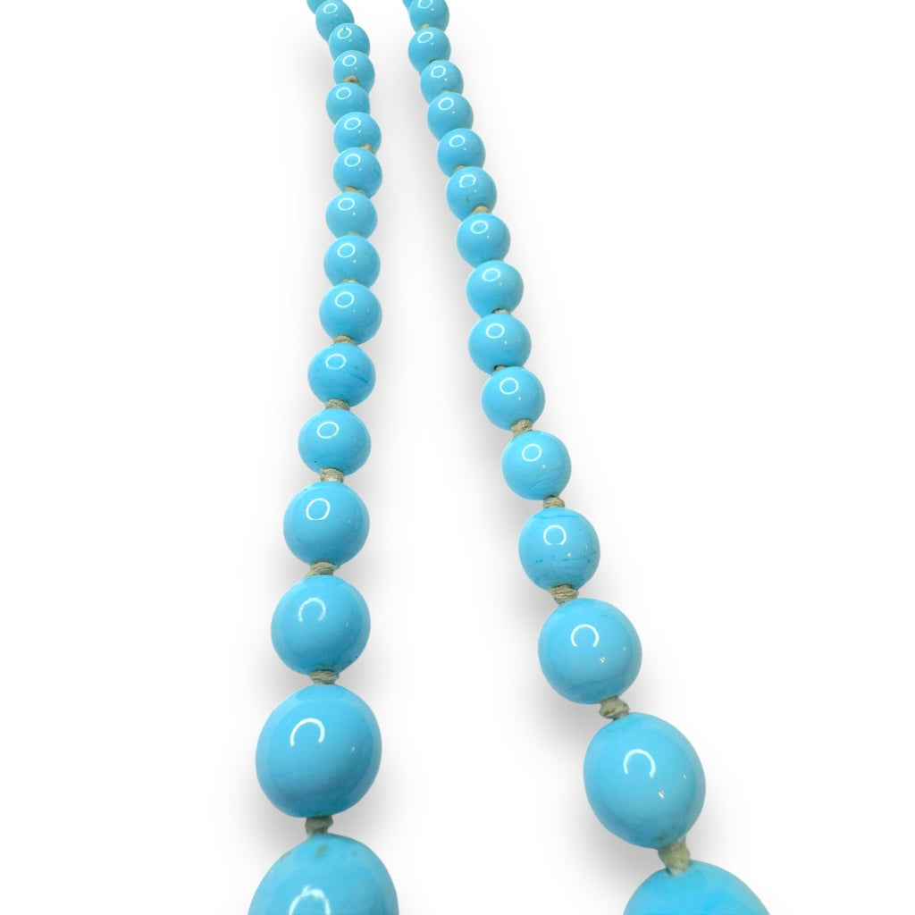 Blue Art Glass Beaded Necklace Sterling Silver Spring Ring Clasp 14.75" Vintage