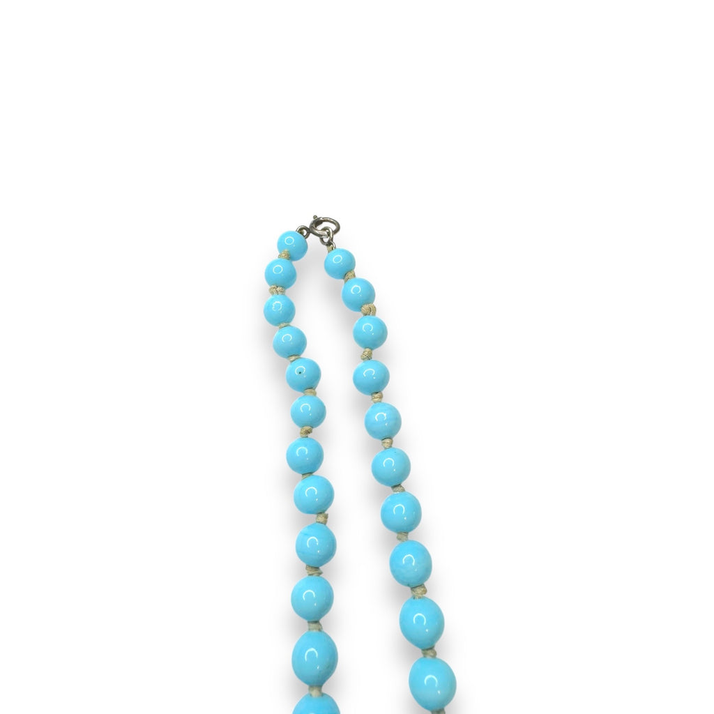 Blue Art Glass Beaded Necklace Sterling Silver Spring Ring Clasp 14.75" Vintage