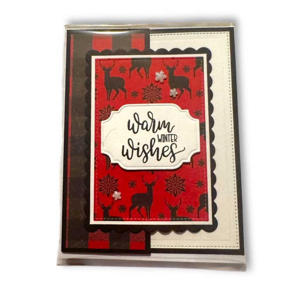 Send A Smile Handmade Blank Greeting Card Reindeer Winter Holiday Red Black