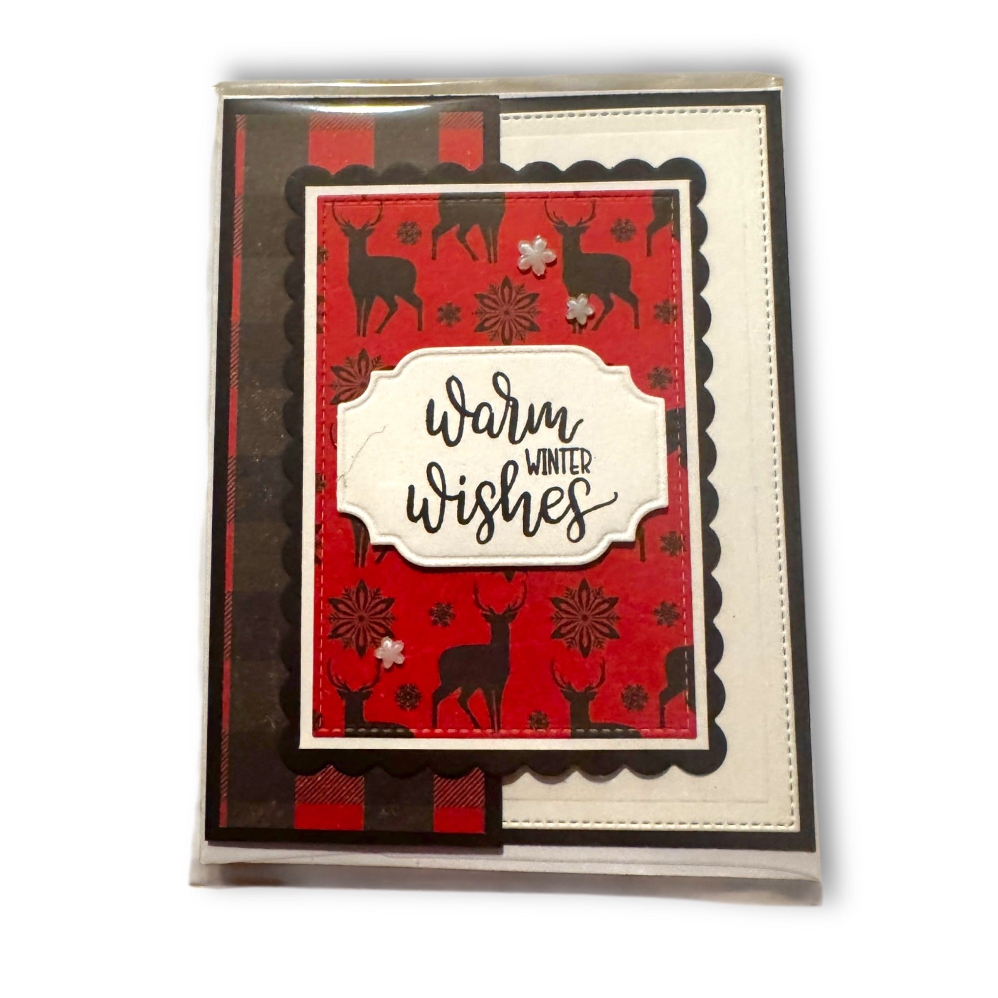 Send A Smile Handmade Blank Greeting Card Reindeer Winter Holiday Red Black