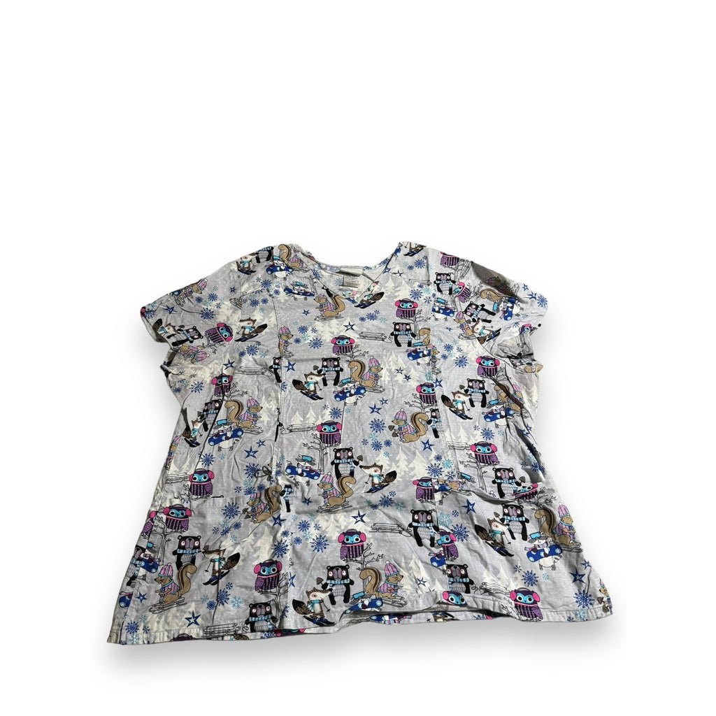 Scrubstar Winter Wonderland Critters Scrub Top Cotton Short Sleeve Women's 3X