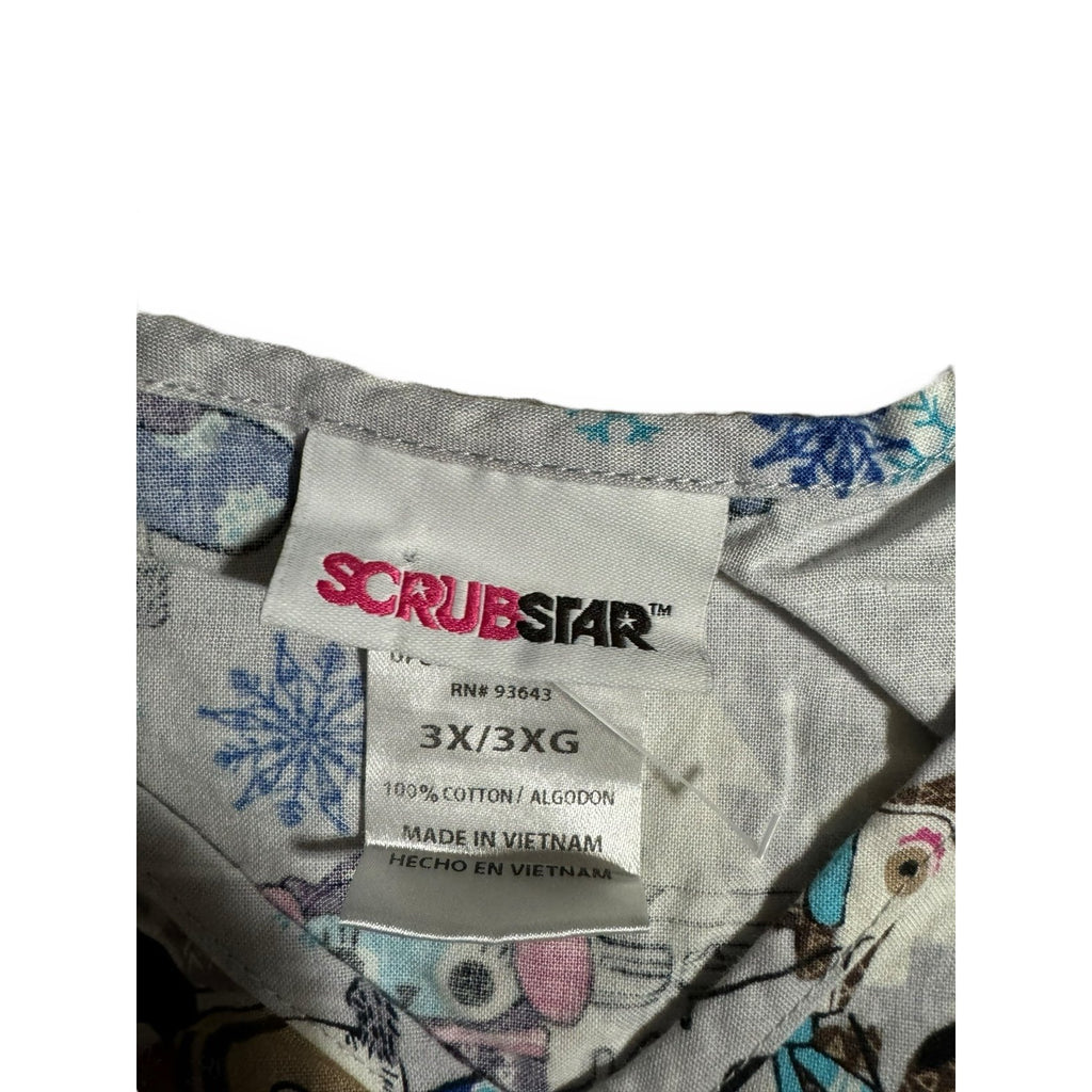 Scrubstar Winter Wonderland Critters Scrub Top Cotton Short Sleeve Women's 3X