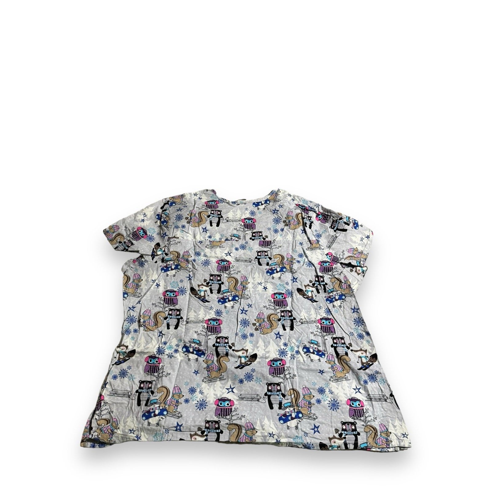 Scrubstar Winter Wonderland Critters Scrub Top Cotton Short Sleeve Women's 3X