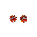 Japan Cluster Clip on Earrings Orange Glass Faux Pearl 1950s Vintage