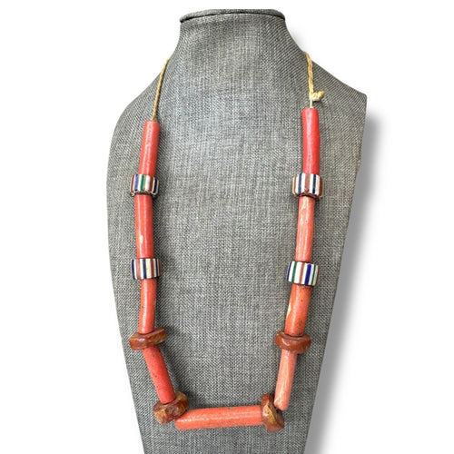 Antique African Trade Bead Bauxite Clay Necklace Handcrafted 22"