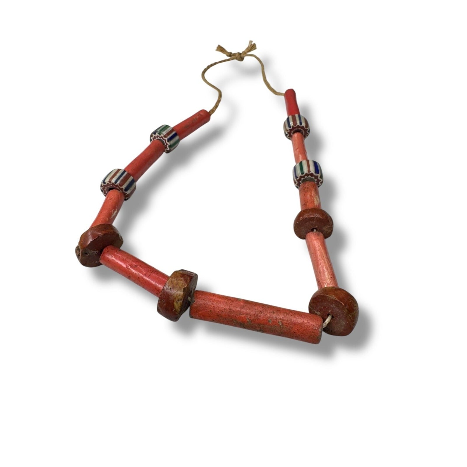 Antique African Trade Bead Bauxite Clay Necklace Handcrafted 22"