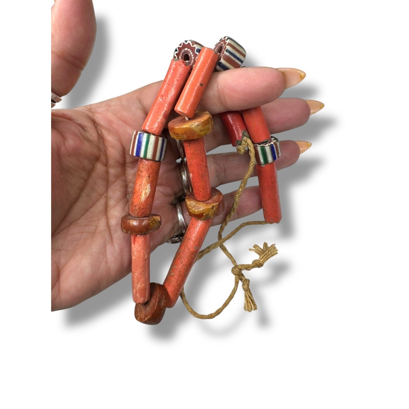 Antique African Trade Bead Bauxite Clay Necklace Handcrafted 22"