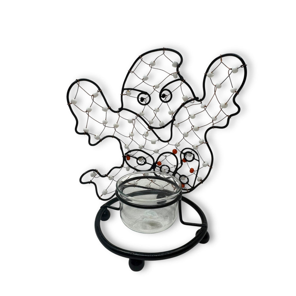 Halloween Ghost Wire Wrapped Beaded Tea Light Candle Holder