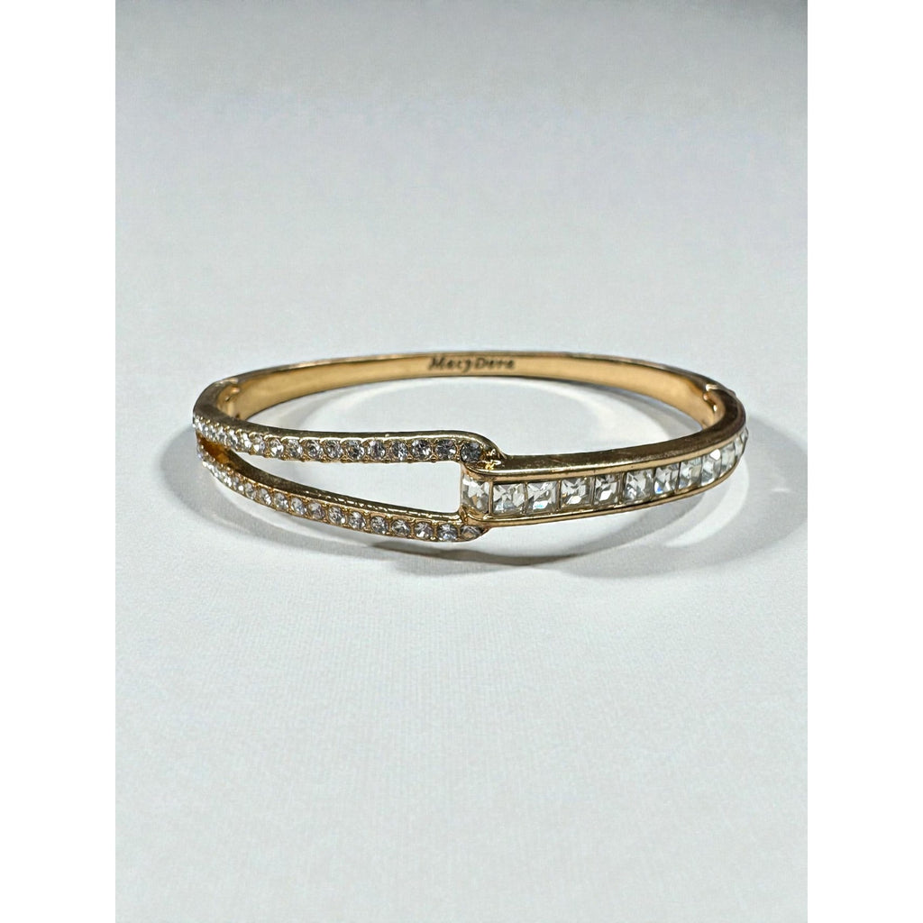 MacyDora Mia Crystal Bangle Bracelet Gold Tone Geometric Modern Contemporary