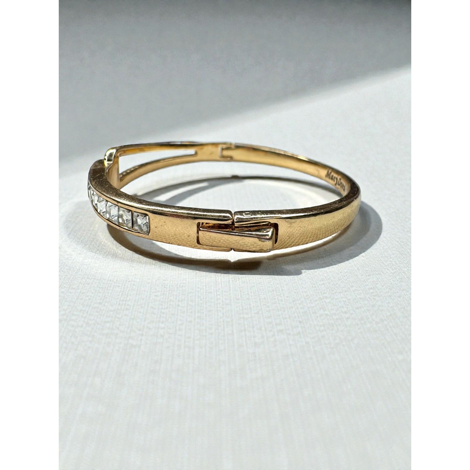 MacyDora Mia Crystal Bangle Bracelet Gold Tone Geometric Modern Contemporary