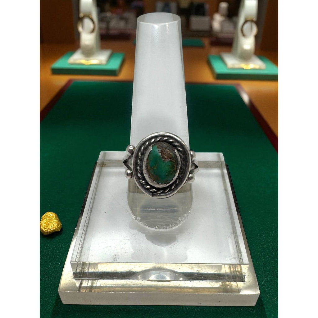 Green Turquoise Native American Sterling Silver Ring Hand Crafted Size 7