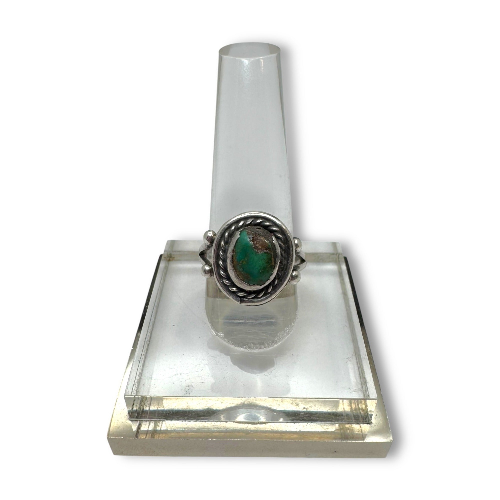 Green Turquoise Native American Sterling Silver Ring Hand Crafted Size 7