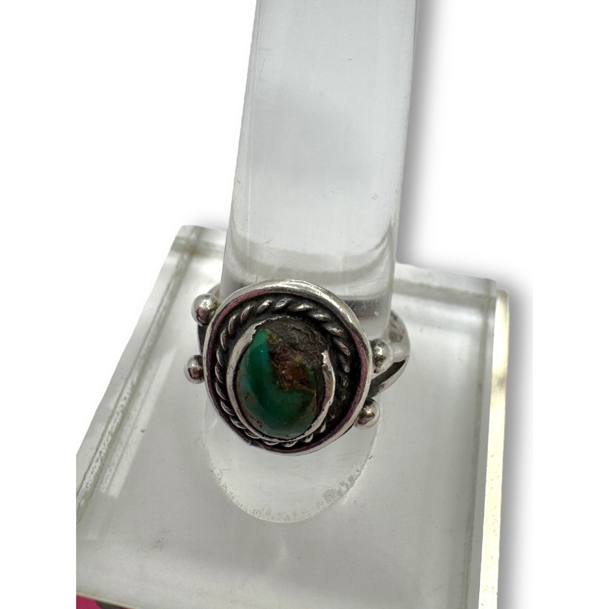 Green Turquoise Native American Sterling Silver Ring Hand Crafted Size 7